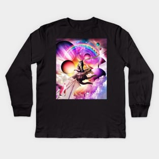 Space Cat Riding Dragon - Milkshake Rainbow Kids Long Sleeve T-Shirt